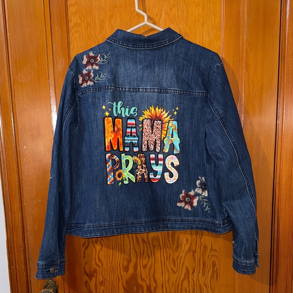 Christopher & Banks Blue Floral Embroidered Jean Jacket